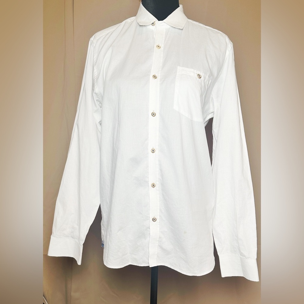 Ted Baker White Button Down Brown Button Large - image 1